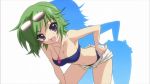  bandeau bent_over breasts cleavage fang green_hair hand_on_hip midriff navel open_fly open_mouth panties purple_eyes shadow short_hair shorts smile sunglasses tantei_opera_milky_holmes thighs unbuttoned underwear unzipped violet_eyes whistle zenigata_tsugiko 