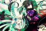  alice_(pandora_hearts) brown_hair character_request choker dress elbow_gloves frills gloves gothic gothic_lolita komenama lace lolita_fashion long_hair multiple_girls pandora_hearts purple_eyes upside-down white_hair will_of_the_abyss 