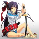  is_ii kunai legs long_hair original sitting solo sword weapon 