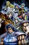  absurdres black_hair blonde_hair blue_hair brown_hair highres hokuto_no_ken juza male manly multiple_boys muscle pauldron pauldrons raoh rei_(hokuto_no_ken) ryuga shew shin_(hokuto_no_ken) shuralvbu shuu_(hokuto_no_ken) silver_hair souther toki_(hokuto_no_ken) 