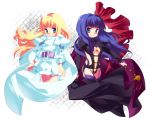  blue_eyes blue_hair cape character_request dual_persona kiri_futoshi long_hair macross macross_frontier macross_frontier:_itsuwari_no_utahime sheryl_nome 