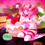  dress food fruit kneeling macaron milk_(pop&#039;n_music) milk_(pop'n_music) pop&#039;n_music pop'n_music strawberry thighhighs utacoco 