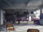  checkered checkered_floor classroom fluorescent_lamp highres isai_shizuka no_humans original sunbeam sunlight 