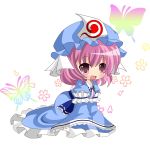  benny_(artist) cherry_blossoms chibi ghost hat japanese_clothes kayama_benio kimono pink_eyes pink_hair saigyouji_yuyuko touhou 