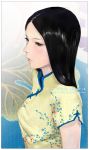  black_eyes black_hair bust china_dress chinese_clothes copyright_request long_hair short_sleeves solo 