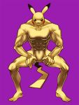 32nd :3 bad_id brown_eyes male manly muscle no_humans pikachu pokemon pokemon_(creature) purple_background simple_background solo what 
