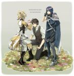  alternate_costume blonde_hair blue_eyes blue_hair brown_hair cape fire_emblem fire_emblem:_kakusei flower frederik_(fire_emblem) gloves krom liz_(fire_emblem) machch nintendo smile 