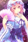  bad_id fan flower folding_fan hat pink_eyes pink_hair saigyouji_yuyuko short_hair solo touhou yunaminato yuuna_minato 