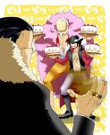  3boys black_hair blonde_hair cake devil_fruit donquixote_doflamingo dracule_mihawk faceless facial_hair food fruit goatee hat in_the_face jacket jewelry male multiple_boys muscle mustache necklace no_face one_piece open_clothes open_jacket open_shirt pie_in_face pirate ring rings sand scar shichibukai short_hair simple_background sir_crocodile standing strawberries strawberry yui_(kari) 