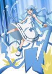  blue_eyes blue_hair dress hat heki_(axis) ikamusume long_hair lowres shinryaku!_ikamusume solo tentacle_hair 