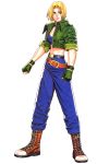  blue_eyes blue_mary boots fatal_fury fingerless_gloves gloves highres jacket king_of_fighters midriff mori_toshiaki open_clothes open_jacket shinkiro shoes short_hair sleeves_rolled_up sneakers snk 