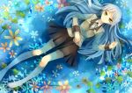  blazer blue_hair flower legs long_hair lying otonarisan school_uniform submerged tachibana_kanade water wet wet_clothes yellow_eyes 