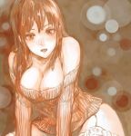  breasts cleavage garter_belt large_breasts long_hair monochrome open_mouth original sasagawa_(haikaiki) solo sweater thighhighs 