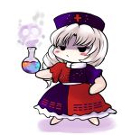  beaker blush_stickers chibi hat nurse simple_background skull smoke touhou yagokoro_eirin yume_shokunin 