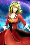  @riu alternate_costume breasts cleavage dress green_hair kazami_yuuka red_eyes sky smile solo star star_(sky) starry_sky touhou youkai 