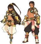  belt boots brown_eyes brown_hair dark_skin gauntlets genderswap long_hair original saeuchobab short_hair tattoo tonkotsu_ramen 