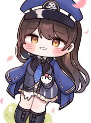  1girl black_hair boots candy coat diesel_(nikke) earrings food goddess_of_victory:_nikke hand_on_own_knee highres jewelry long_hair mming_(mmingis18) necktie smile solo train_conductor yellow_eyes 