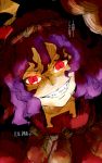  angry close-up crazy evil face grin head_tilt oso oso_(toolate) purple_hair rape_face red_eyes short_hair slit_pupils smile solo touhou yasaka_kanako 