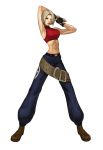  bare_shoulders belt beltskirt blonde_hair blue_mary boots breasts fatal_fury fingerless_gloves gloves halterneck king_of_fighters midriff nona short_hair snk solo 