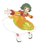  brown_eyes dress farah_oersted green_hair mota open_mouth orange_dress outstretched_arms simple_background sketch solo tales_of_(series) tales_of_eternia white_background 