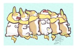  animal_focus border closed_eyes commentary_request dog fangs from_above green_background lying no_humans open_mouth pokemon pokemon_(creature) sagemaru-br signature sleeping tongue tongue_out white_border yamper 