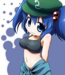  blue_hair breasts cleavage hat kawashiro_nitori kusaba midriff navel short_hair smile taut_shirt touhou twintails 