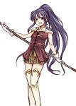  1girl :d blue_eyes blue_hair fire_emblem fire_emblem:_seima_no_kouseki gloves high_ponytail kuze long_hair open_mouth pegasus_knight polearm ponytail skirt smile solo spear tana thigh-highs very_long_hair weapon zettai_ryouiki 