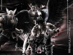 angry black_hair boots claws devil gloves group jacket jin_kazama kazama_jin male males mishima_heihachi mishima_kazuya muscles namco short_hair solo tattoo tekken wallpaper wings