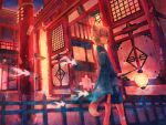 animal_ears bad_id bare_legs east_asian_architecture japanese_architecture japanese_clothes lantern looking_back male mg_(3458) original paper_lantern red_eyes shide short_hair solo tail white_hair