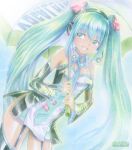  :d aqua_eyes aqua_hair bad_id breasts detached_sleeves garter_straps hatsune_miku headset long_hair mayo_riyo necktie open_mouth race_queen racequeen smile solo thigh-highs thighhighs twintails umbrella very_long_hair vocaloid 