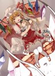  blonde_hair character_doll couch cushion flandre_scarlet from_above kirisame_marisa knees_touching kureha_(ironika) looking_at_viewer looking_up mary_janes plush red_eyes remilia_scarlet shoes sitting smirk solo the_embodiment_of_scarlet_devil thighhighs touhou white_legwear yukkuri_shiteitte_ne 