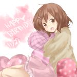  brown_eyes brown_hair happy_birthday hirasawa_yui k-on! naru_(andante) pillow short_hair 