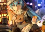  aqua_hair bad_id bunny carrot carrot_sticks hat hatsune_miku lamp okota rabbit scarf sitting smile twintails vocaloid 
