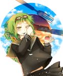  blue_sky blush clouds cupcake fork glasses gumi miyake_achi mont_blanc_(food) mouth_hold red-framed_glasses sailor_uniform sky tears vocaloid yowamushi_mont-blanc_(vocaloid) 