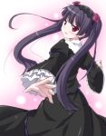  alternate_hairstyle black_hair blush dress flower from_behind gokou_ruri hairband long_hair mitsuki mole open_mouth ore_no_imouto_ga_konna_ni_kawaii_wake_ga_nai outstretched_arm outstretched_hand purple_rose red_eyes rose solo turning twintails 