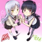  black_hair blazer blue_hair crossover gokou_ruri hanazawa_kana hand_holding holding_hands long_hair ore_no_imouto_ga_konna_ni_kawaii_wake_ga_nai pantyhose perspective red_eyes school_uniform seiyuu_connection seiyuu_joke sketch tachibana_kanade umeboshitora yellow_eyes 