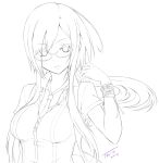  bracelet breasts glasses highres jewelry large_breasts lineart long_hair monochrome necktie original solo tel-o teruo 