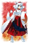  animal_ears blue_eyes collar duplicate esythqua fading_borders hat highres inubashiri_momiji leaf looking_at_viewer maple_leaf midriff payot shield short_hair solo standing sword tail tokin_hat touhou weapon white_hair wolf_ears wolf_tail 