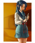  bad_id blue_eyes blue_hair classroom gunsryu highres knife long_hair school_uniform sunset suzumiya_haruhi_no_yuuutsu 