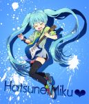  aqua_hair closed_eyes eyes_closed guitar hatsune_miku instrument long_hair necktie open_mouth sakuro shoes skirt sneakers thigh-highs thighhighs twintails very_long_hair vocaloid 