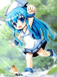  arashiyama_gorou blue_eyes blue_hair chibi clenched_hand dress hat ikamusume long_hair raised_fist shinryaku!_ikamusume solo taiga_joe tentacle_hair 