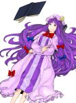  book crescent expressionless floating hat kimuchi long_hair lying on_back patchouli_knowledge purple_eyes purple_hair reading solo touhou very_long_hair violet_eyes 