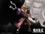  blonde_hair chest koei long_hair maeda_keiji muscles official_art samurai samurai_warriors sengoku_musou solo spear wallpaper weapon 