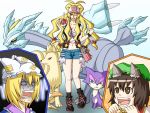  animal_ears baseball_cap blonde_hair brown_hair cat_ears chen cosplay hat holding holding_poke_ball kyurem long_hair mamedenchi ninetales parody poke_ball pokemon pokemon_(game) pokemon_black_and_white pokemon_bw purrloin short_hair touhou touko_(pokemon) touko_(pokemon)_(cosplay) yakumo_ran yakumo_yukari 