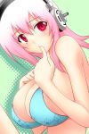  bikini_top breasts bust character_request finger_to_mouth headphones huge_breasts marugoshi_teppei nitroplus red_eyes sideboob sonico soniko super_sonico tsuge_(pixiv) 