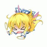  &gt;_&lt; blonde_hair blush_stickers chakram chibi colette_brunel dojikko milkpanda solo tales_of_(series) tales_of_symphonia tripping weapon white_background wings 