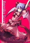  arms_up bat_wings blue_hair character_name kiyu mary_janes purple_hair red_eyes remilia_scarlet shoes short_hair solo touhou wings wink 