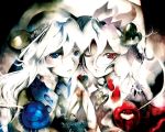  album_cover blood blue_eyes cover heart kei_(artist) komeiji_koishi komeiji_satori long_hair multiple_girls nail_polish red_eyes redalice short_hair siblings sisters third_eye touhou white_hair wink 