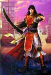  armored black_hair dynasty_warriors koei long_hair sangoku_musou shield ship sky solo sword wallpaper warrior water weapon zhou_yu 