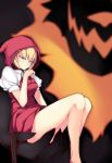  blonde_hair blue_eyes character_request dean ghost_(psg) highres hood legs little_red_riding_hood panty_&amp;_stocking_with_garterbelt short_hair sitting 
